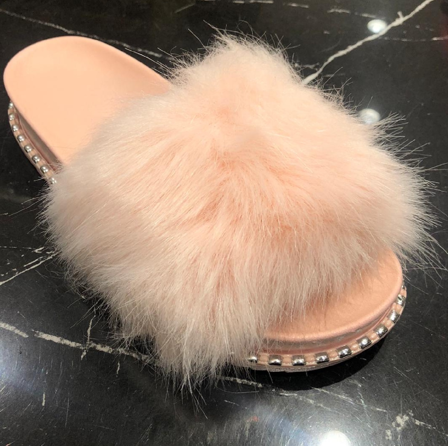 WOMENS LADIES FLATORM FLAT SUMMER FAUX FLUFFY FUR SLIDES SLIDERS